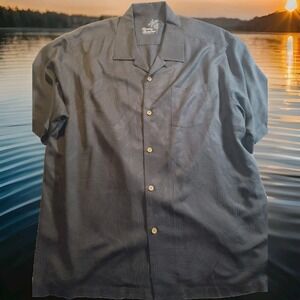 Tommy Bahama‎ 100% Silk Black Short Sleeve Button-Front Shirt XL